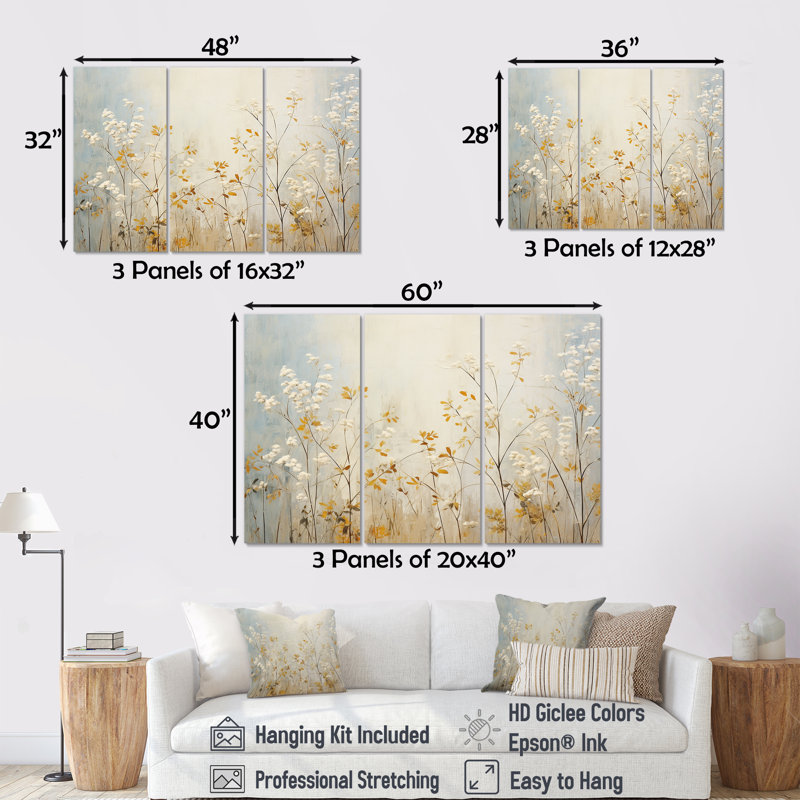 Ensemble de salon Beige Herbs Minimal Harmony - Floral Herbs Wall Art, Toile tendue, H 32 po x l 48 po x P 1 po