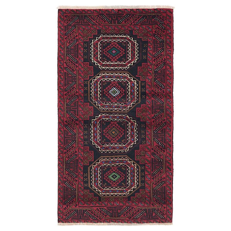 Tapis noir et rouge Teimani 3 pi 1 po x 5 pi 11 po