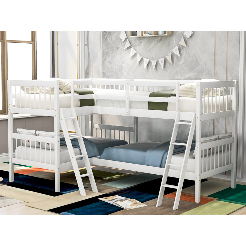 Lit superposé en L blanc, simple, fabriqué en bois massif pour une chambre à coucher confortable, Blanc