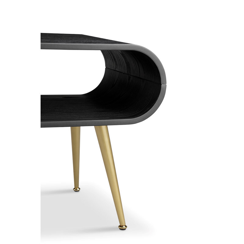 Berfin Side Table with Storage, Black, Brass