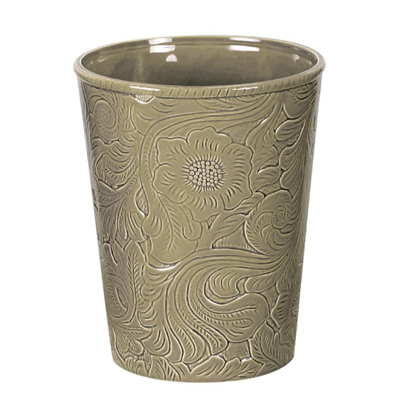 Savannah Ceramic Floral Pattern Western Style Waste Basket, Taupe