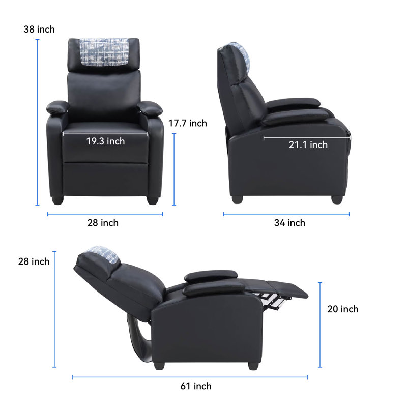 Recliner Chair, Classic and Traditional Manual Recliner Chair with Comfortable Arms and Back, Black PU