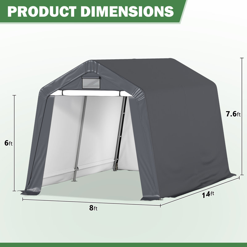 8FT*14FT Outdoor Storage Shelter Shed - Heavy Duty Storage Tent with Roll-up Ventilated Windows, 8FT*14FT