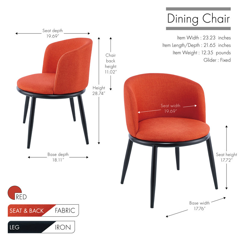 Swayzee Fabric Dining Chair with Iron Legs, Red