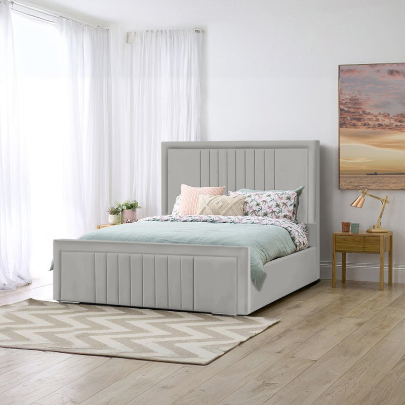 Amandaleigh Upholstered Velvet Bed Frame, Small Double (4'), Silver
