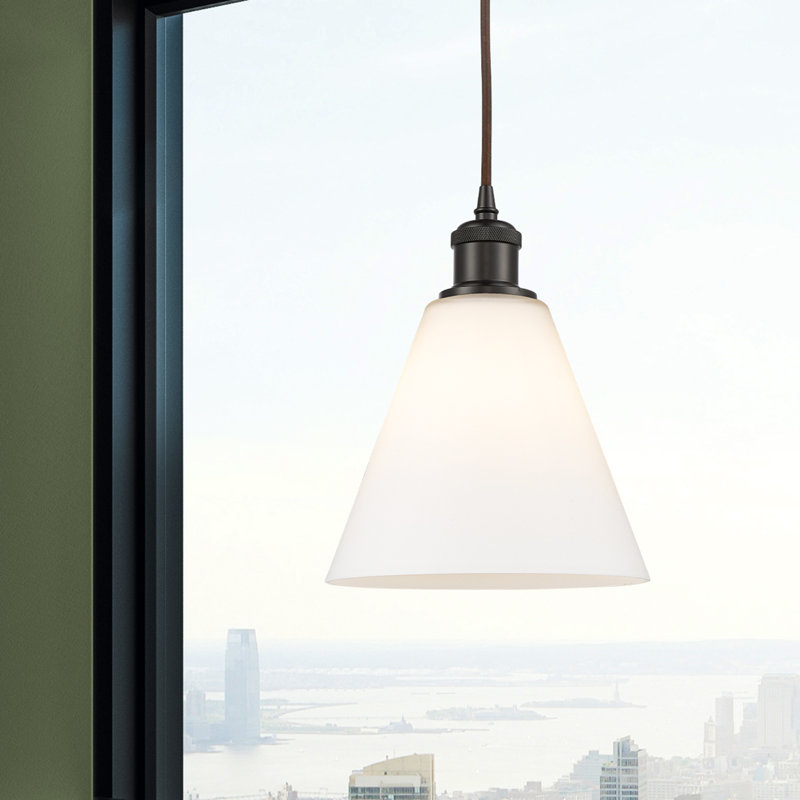 Halyn 1 - Light Single Pendant, 11.75" H x 8" W x 8" D, White, Oil Rubbed Bronze
