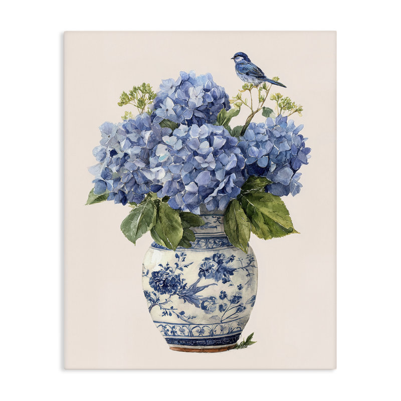 Songbird Perched on Hydrangeas Canvas, design by Imagine It Images, 30" H x 24" W