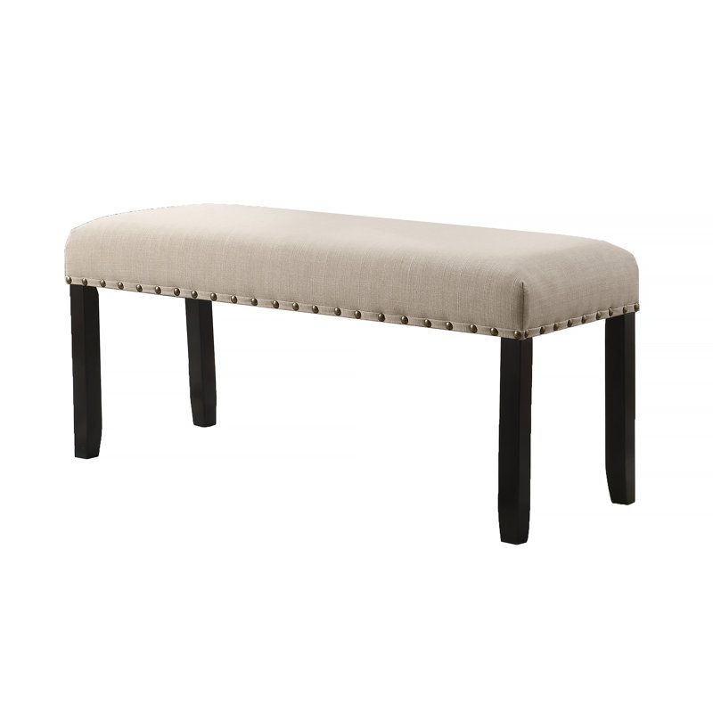 Banc de salle à manger en tissu avec garniture cloutée, brun clair, Tan, Tan