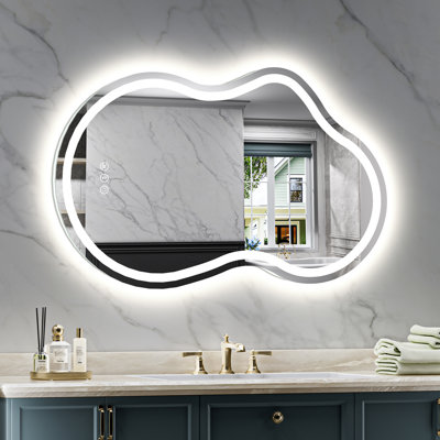 Bathroom Cloud Shape LED Mirror with Backlit, Anti Fog Lighted Vanity Mirror with Stepless Dimmable, ETL Listed, IP54 Waterproof, CRI90+, HD Tempered Glass