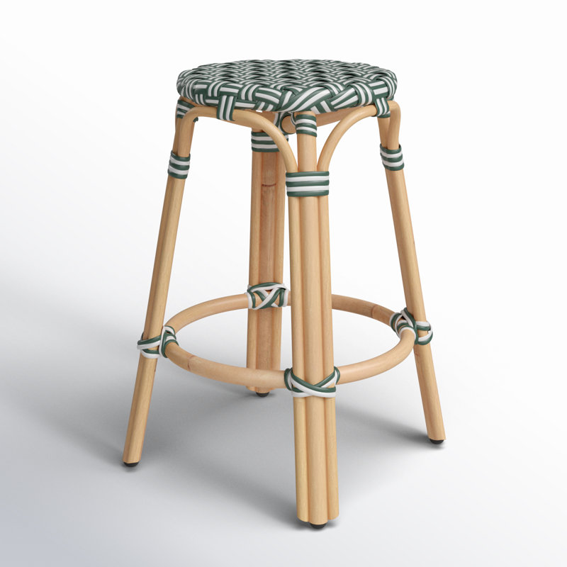 Tobias Rattan Bar Stool & Counter Stool, Counter Stool (24" Seat Height), Green/White Narrow Stripe