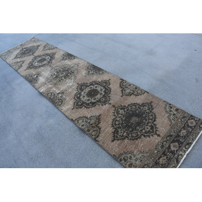 32.3x136.6 Inch Wool Patchwork Runner Rug, Vintage Modern Rug