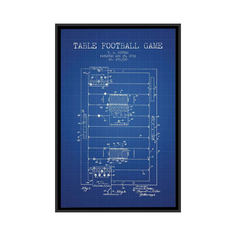 T.R. Potter Table Football Game Patent Sketch' Graphic Art Print On Canvas East Urban Home Size: 26 H x 18 W x 1.5 D, Format: Black Framed Canvas