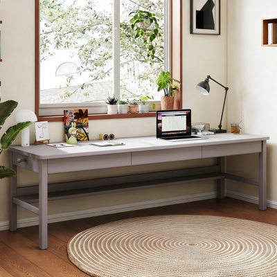 Executive Computer Desk Writing Desk Workstation Rubberwood Versatile 3-drawer Desk
