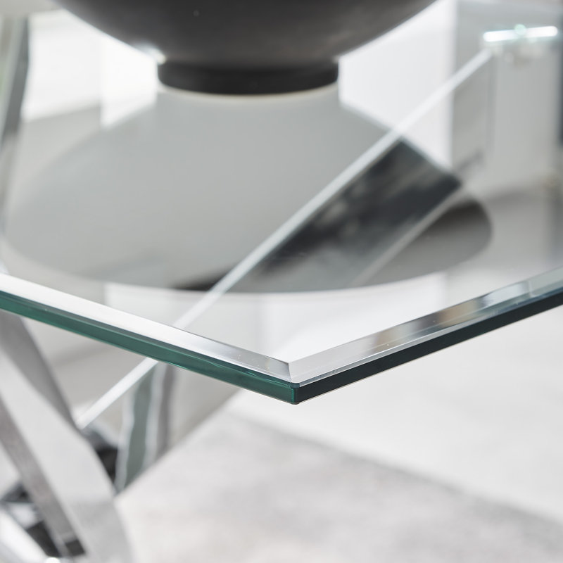 Lenworth Luxury Rectangular Dining Table in Glass and Chrome Metal - Modern Statement Design