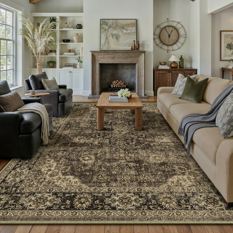 Kimbolton Oriental Machine Washable Area Rug For Living Room With Non-Slip Backing, Rectangle 8' x 10'