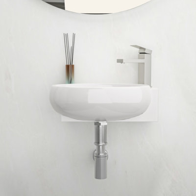 16X11 Inch White Ceramic Rectangle Wall Mount Bathroom Sink With Single Faucet Hole