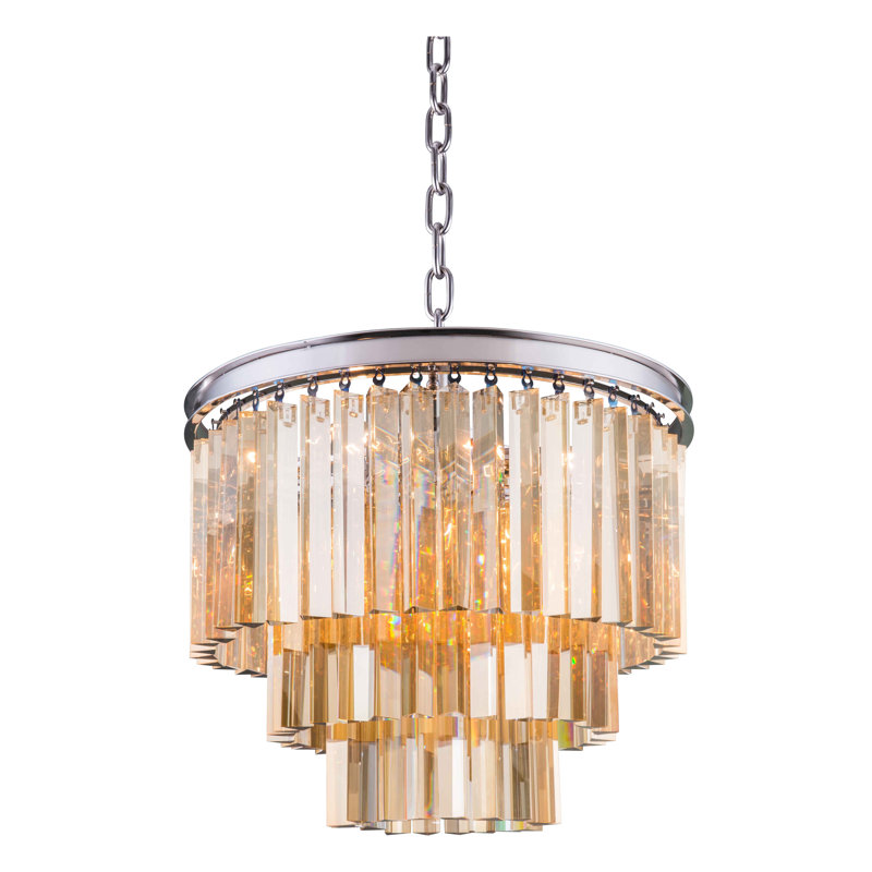 Yazmin 6 - Light Crystal Pendant, Polished Nickel, Golden Teak (Smoky)