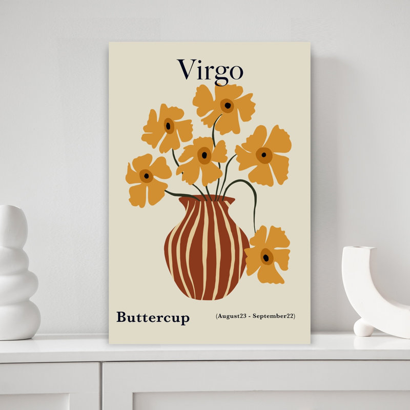 Virgo Buttercup Flowers Abstract Modern Retro Buttercup Flower Wall Art Print by Miho Art Studio - Print