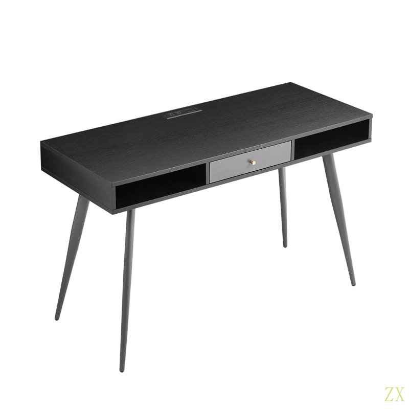 Bureau Mid-Century avec ports USB et prise de courant, bureau d'écriture moderne avec tiroirs, bureau d'ordinateur multifonctionnel