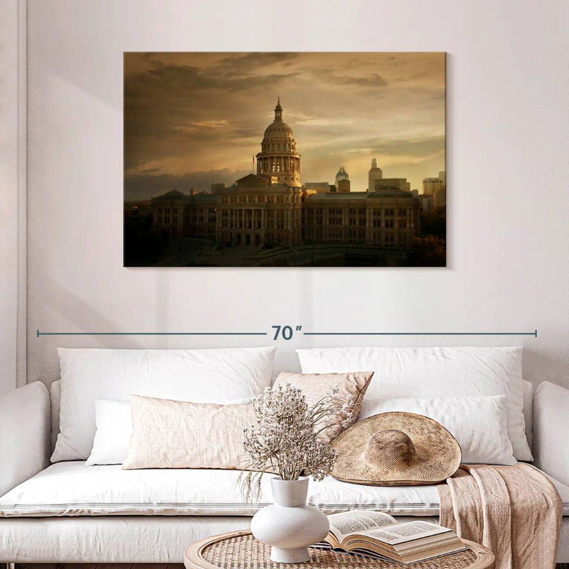 Coucher de soleil au Texas State Capitol, H 30 po x l 45 po