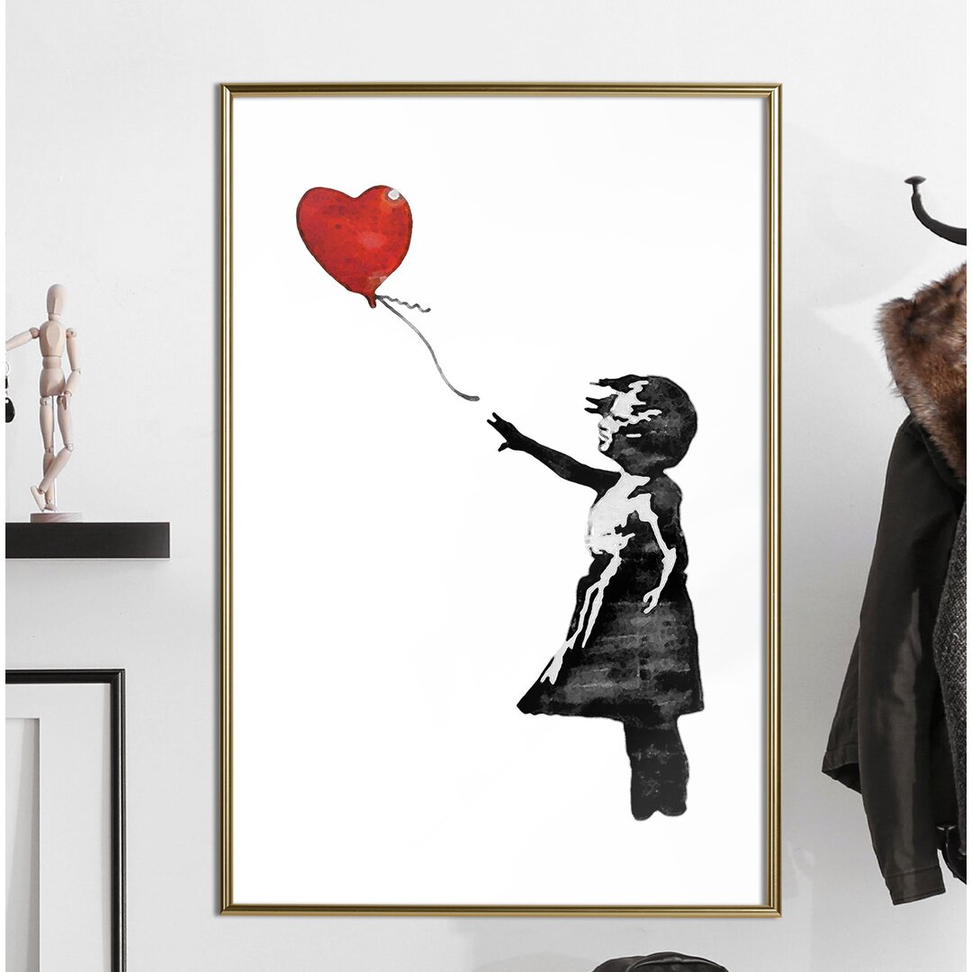 Gerahmtes Poster Banksy Mädchen mit Luftballon II