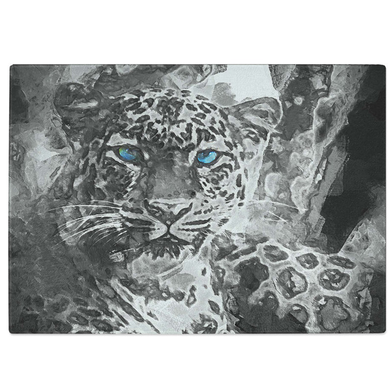Tempered Glass Eyed Leopard Chopping Board, 39 cm W x 28.5 cm L