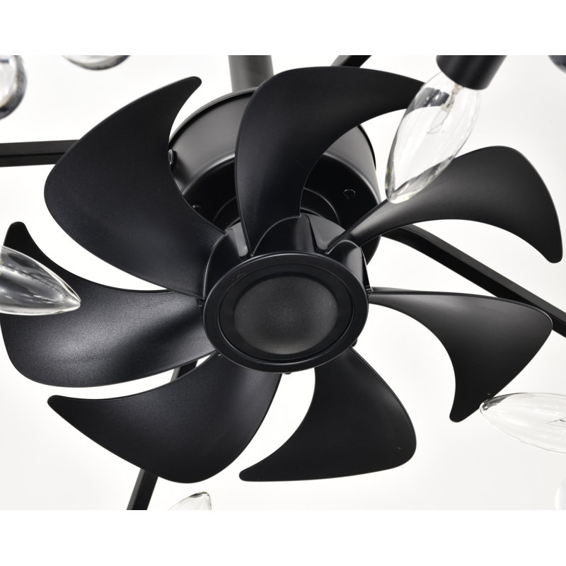 Jackeline 20.8'' 7 - Blade Crystal Ceiling Fan with Remote and Light Kit, Matte Black