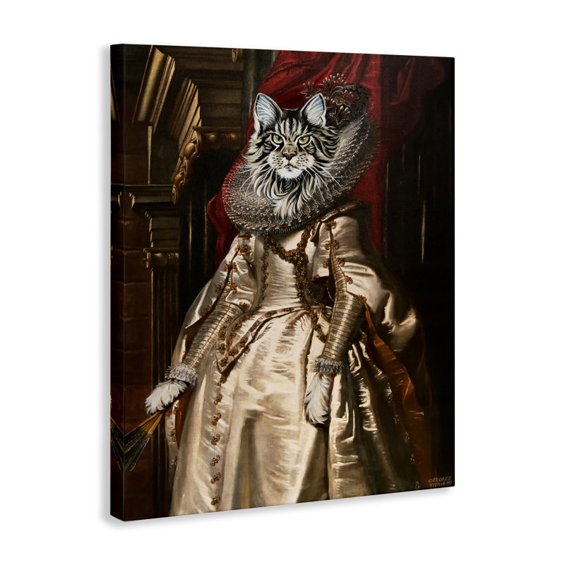 «Renaissance Cat Portrait», art mural sur toile par Carolee Vitaletti, H 30 po x l 24 po