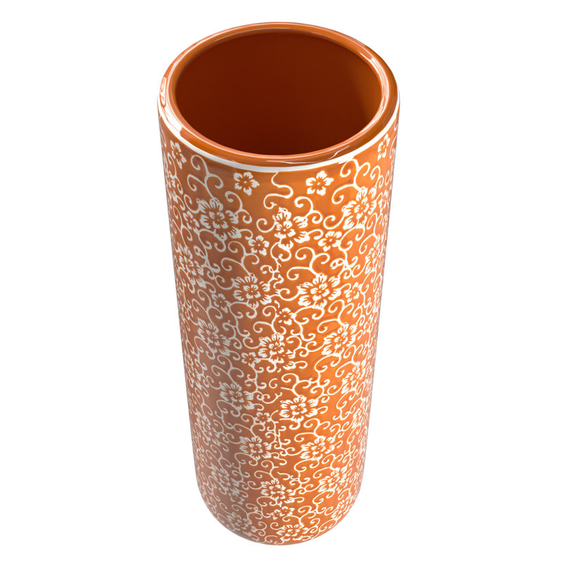 24" Bright Yellow Umbrella Stand, Orange Floral