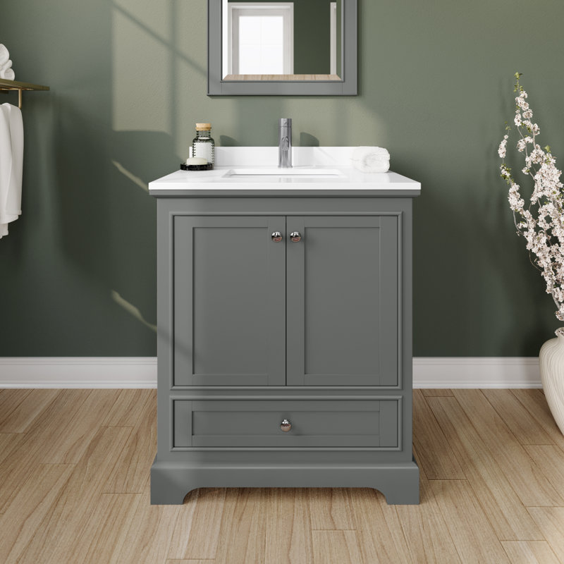 Deborah 30'' Single Bathroom Vanity with Marble Top, Dark Gray, White Cultured Marble, Polished Chrome