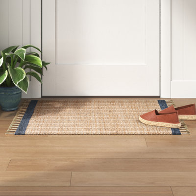 Tapis gris / beige en coton / jute tissé à la main Kevin