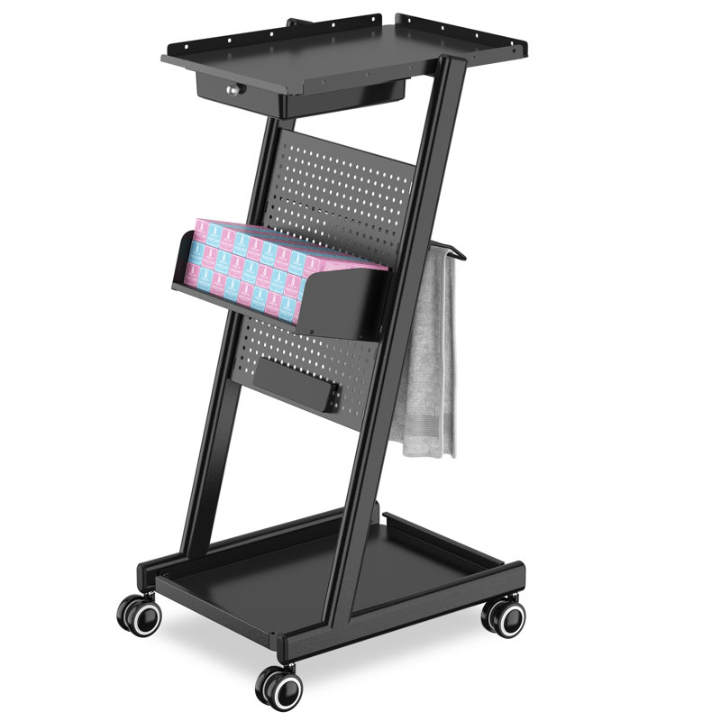 Hairdresser Utility Cart Salon Trolley With Pegboard, Orange