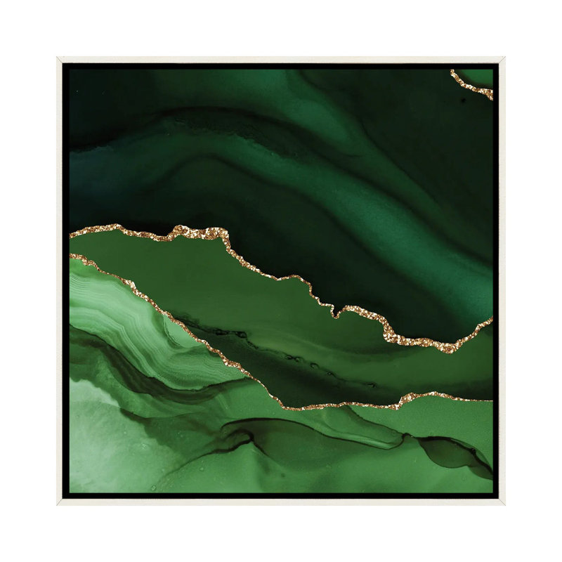 Agate verte verte, texture X, Toile encadrée flottante blanc vieilli, H 18 po x l 18 po x P 1,5 po, Pas de tapis