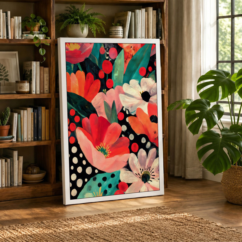 Vibrant Garden Blooms Botanical - Print, 24x16 - 61.0 x 40.6 cm, Black Border