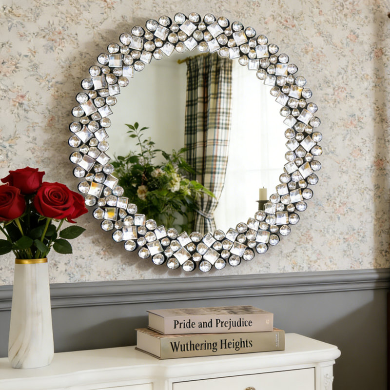 Freelon Round Crystal Framed Wall Accent Mirror 60x60CM