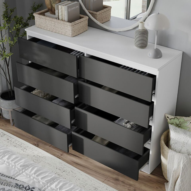 Sinahi 120cm W Chest of Drawers, White Carcass/Black