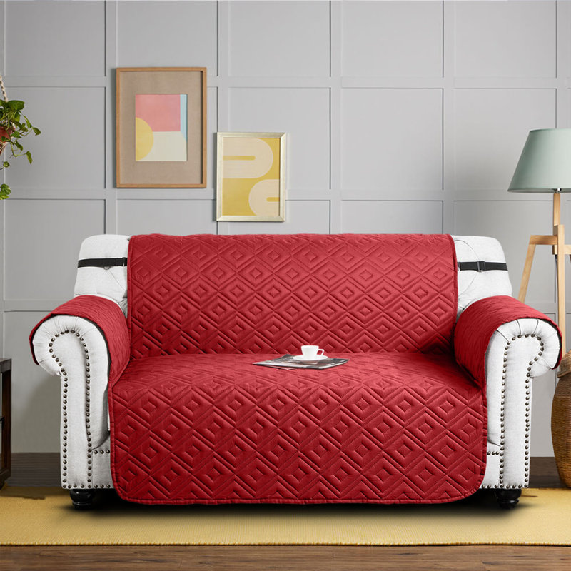 Microfiber / Microsuede Box Cushion Sofa Slipcover, Black/Dark Grey, 179cm H x 224cm W