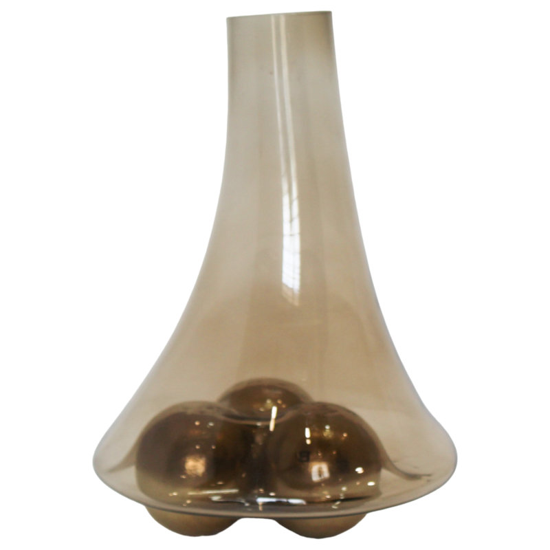 Vase en verre 17 po avec base en métal Fredkin