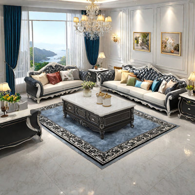 Coffee Table with Carved Marble Top