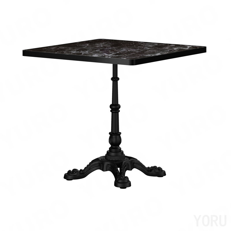 Table carrée en marbre fritté d'aspect marbre - base en fonte robuste pour bistro, café, bar et maison, Black