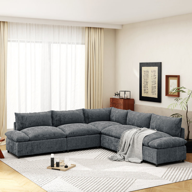 Caydie V-Shape Upholstered 5-Piece Sectional Sofa, Gray