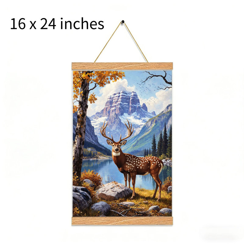 Crochet mural suspendu en bois Lakeside Deer Mountain, 16 W x 24 L