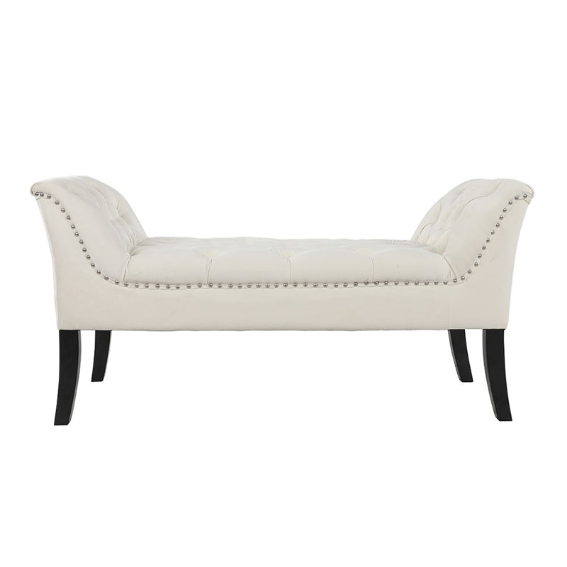 Velvet Upholstered Bench, white