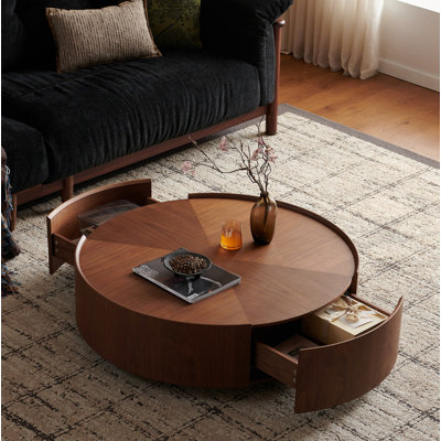 Tables basses de 35,4 pouces, conception circulaire en noyer, convient aux salons, matériau en noyer, convient aux chambres à coucher, aux salons et aux bureaux