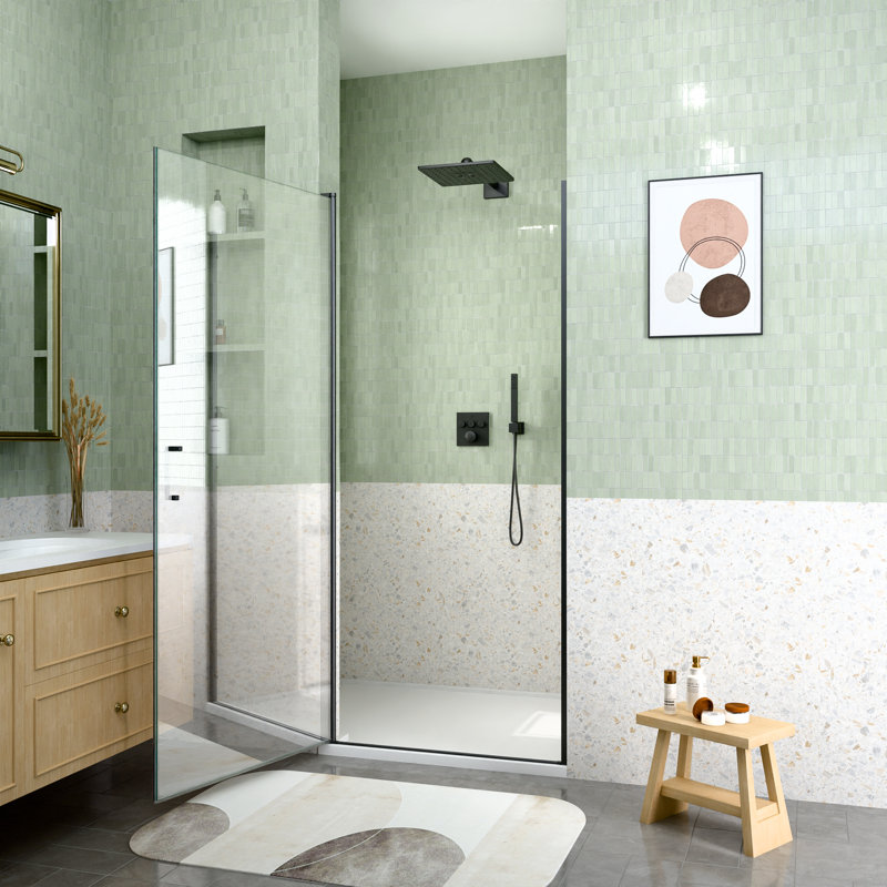 Cressa Semi-Frameless Circular Pivot Shower Door With Tempered Safety Glass And Corrosion-Resistant Frame, 72.00"H x32.00"W