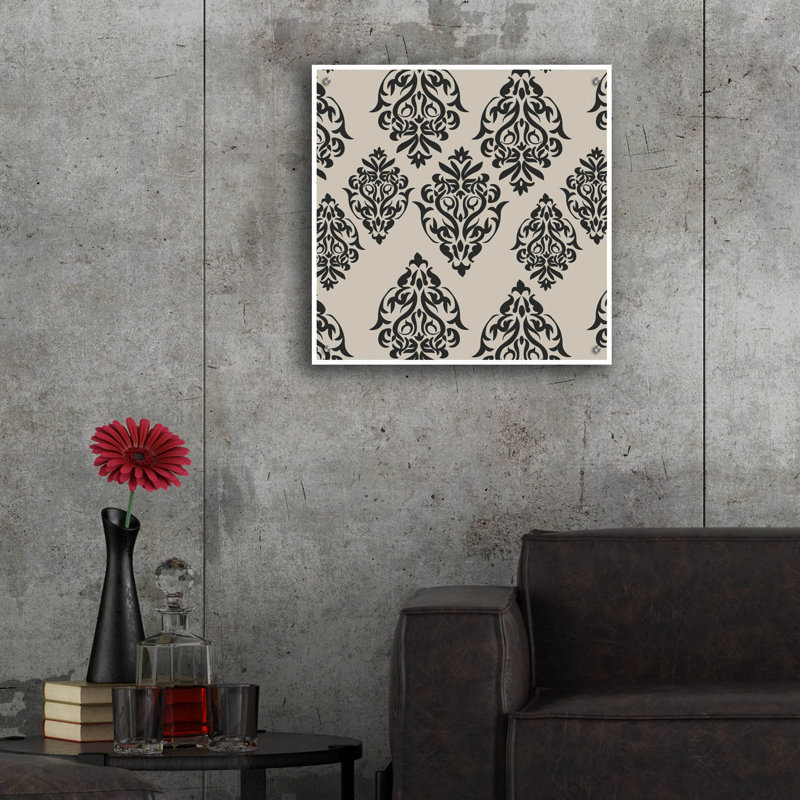"Motif floral de linogravure dessiné à la main" par Sabrina Balbuena, H 24 po x l 24 po x P 0,2 po