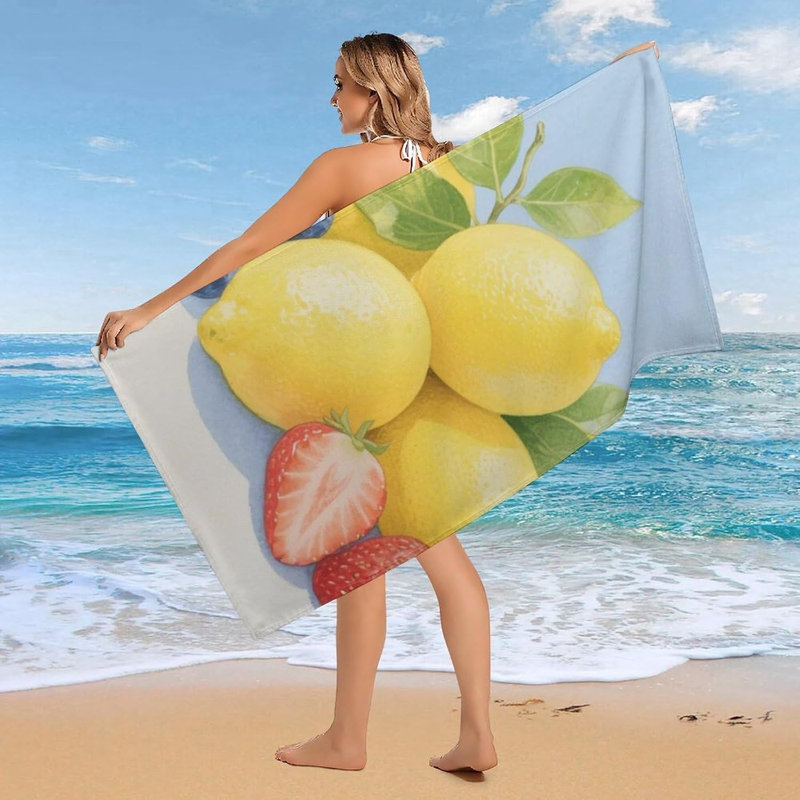 Quick Dry Microfiber Fruit Lemon Beach Towel, 60 x 80 in