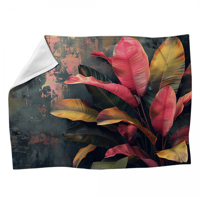 Tropical Plants Fleece Throw Blanket - Botanical Throws for Sofas or Beds