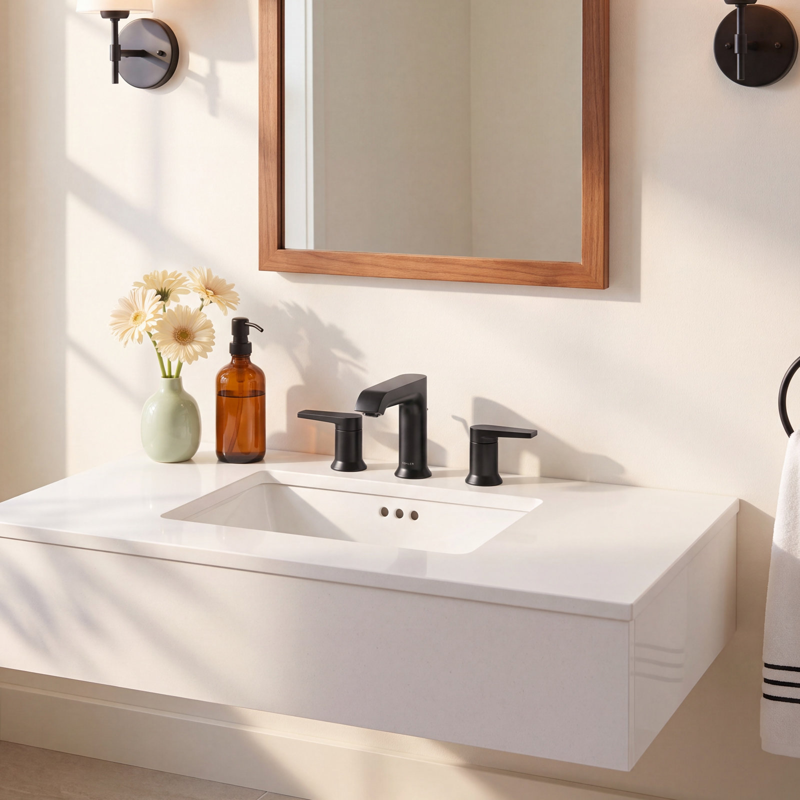 Hint Widespread Bathroom Faucet with Drain, Matte Black