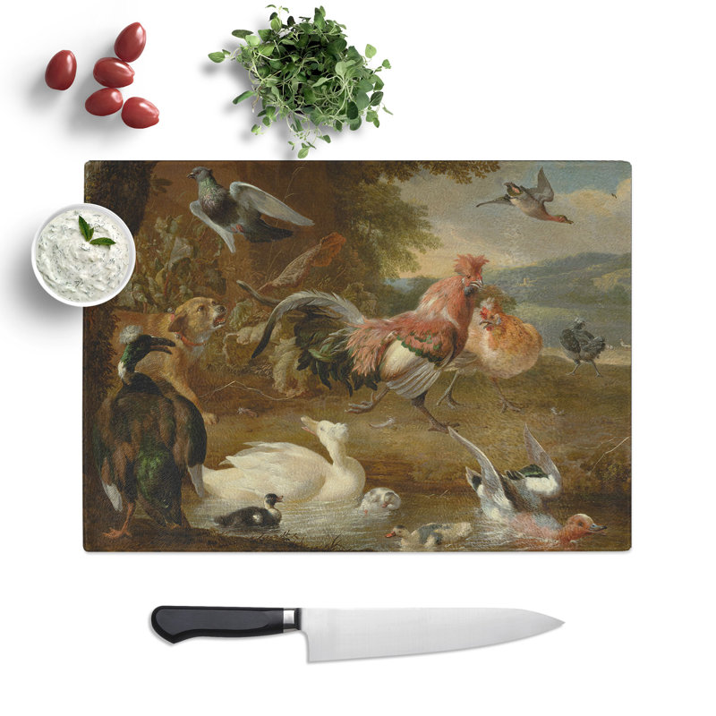 Chickens and Ducks by Melchior D'hondecoeter Chopping Board, 0.4cm H x 28.5cm W x 39cm L